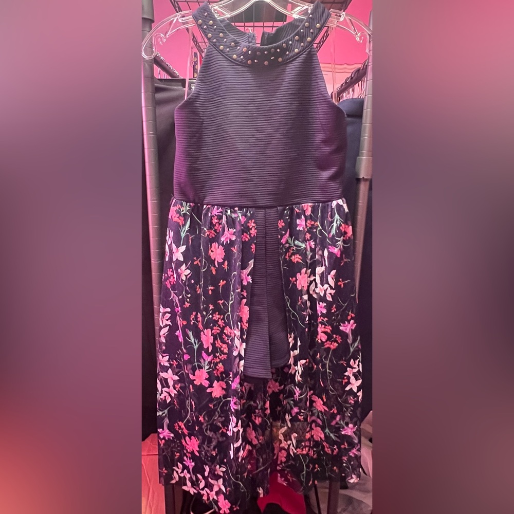 Beautees Black and Pink Floral Midi Skirt